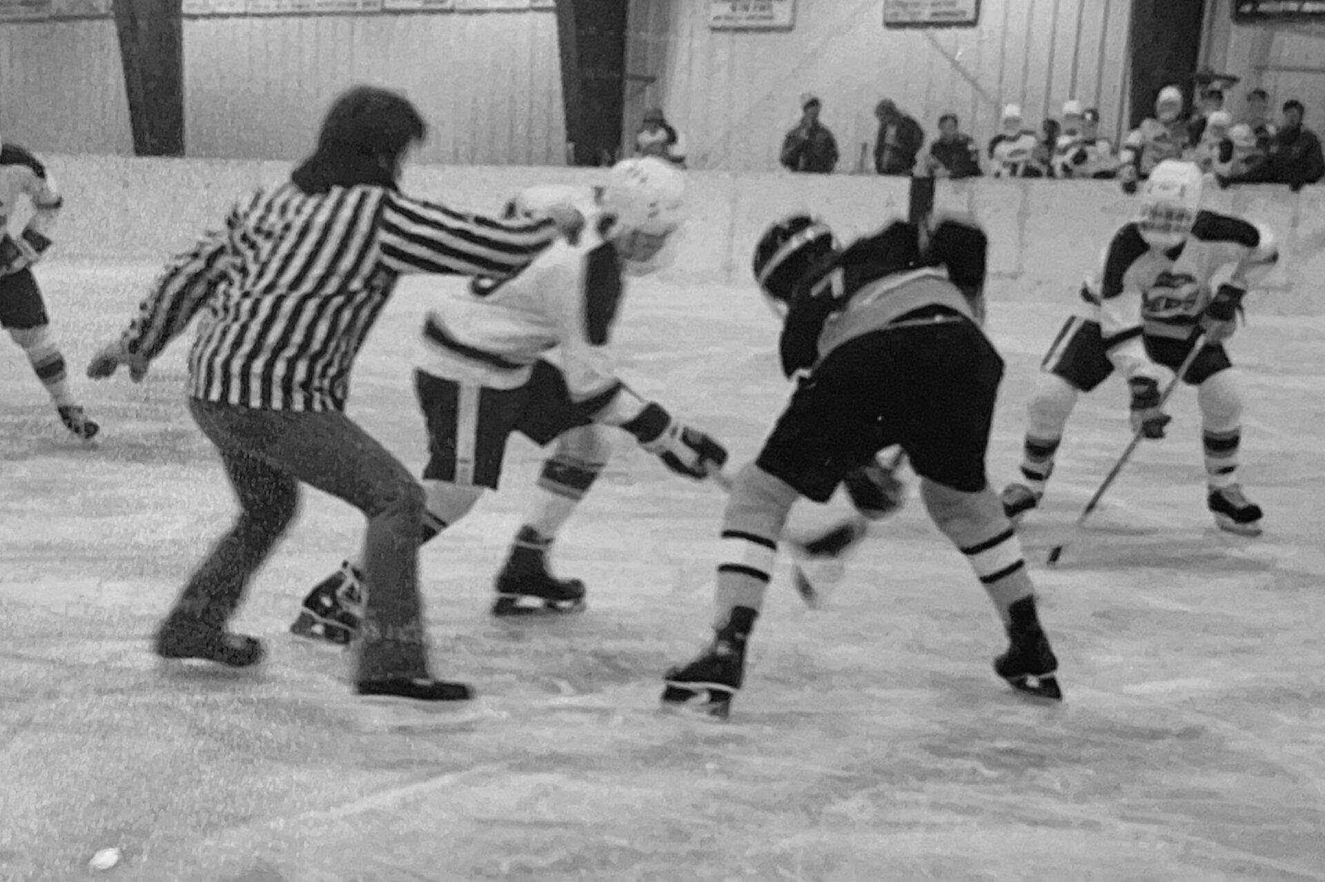Lowell Swanson drops the puck during an Aberdeen Cougars game against Watertown in 1983 at the Holum Expo Building. Swanson was induced into the South Dakota Amateur Hockey Association Hall of Fame this year. Courtesy photo.
