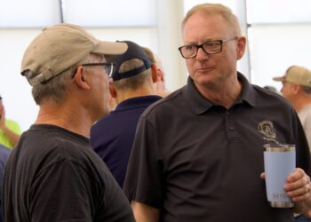 Aberdeen Public Works Director Stu Nelson mingles with those in attendance at his retirement party at K.O. Lee Aberdeen Public Library on Wednesday, April 22. His last day was April 24. Aberdeen Insider photo by Elisa Sand.