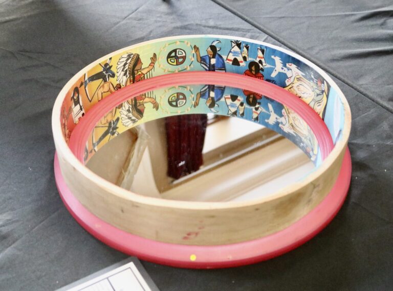 Alta Three Legs of Central High School placed first in the traditional cultural art division at the State Visual Arts Contest, which was April 9-11 in Aberdeen. She painted the inside of a drum hoop. Photo courtesy of South Dakota Public Broadcasting.