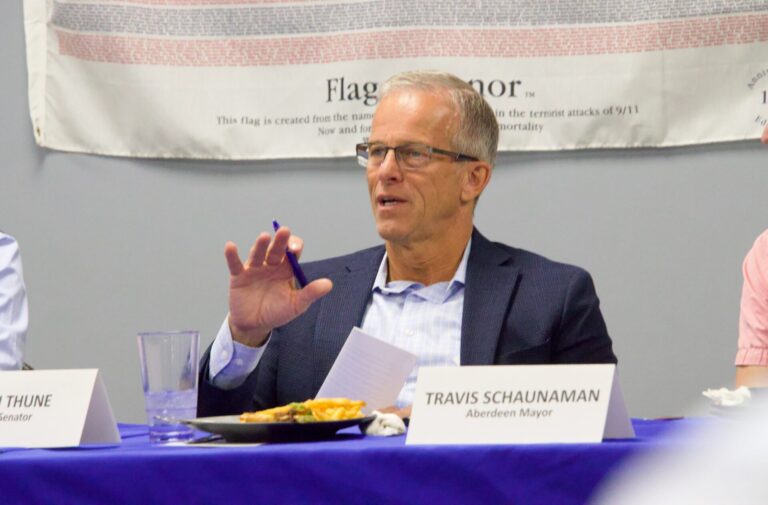 U.S. Sen. and Senate Majority Leader John Thune was in Aberdeen Monday, May 4 for a business roundtable at Allevity Entertainment. Aberdeen Insider photo by Elisa Sand.