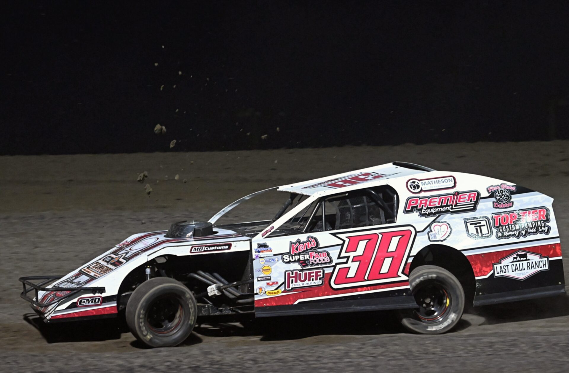 Dirt flies as Garrett Crawford races during the Midwest Modifieds feature Friday, May 1 at Brown County Speedway. This is his first year in the division. Aberdeen Insider photo by Robb Garofalo.