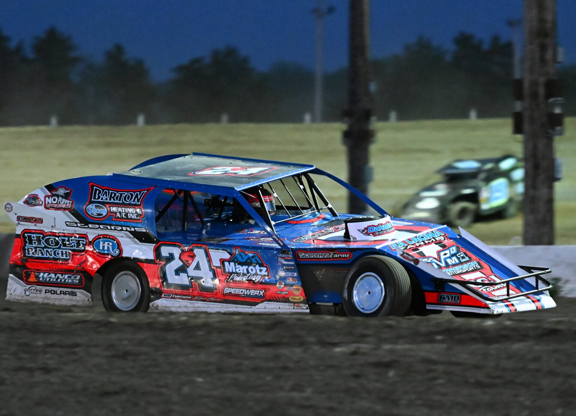 Aberdeen's Mike Stearns takes the checkered flag in the Modifieds feature race Friday, May 15 at the Brown County Speedway. Aberdeen Insider photo by Robb Garofalo.