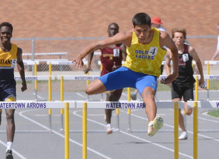 Aberdeen Central's Kyson Fayant won the boys 300-meter hurdles at the Eastern South Dakota Conference track meet in record fashion. He set a new South Dakota high school state record with a time of 37.81 seconds on Saturday, May 16 in Watertown. Courtesy photo.