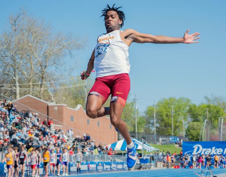 Northern State's Jayden Munroe competes in the long jump during the Drake Relays in Des Moines, Iowa. Munroe and three other members of the Northern track and field team will compete in the NCAA Division II outdoor championships beginning Thursday, May 21 in Emporia, Kan. Courtesy photo.