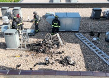One person was injured as the result of a fire at the Alonzo Ward Hotel & Plaza on Thursday, May 28. The fire was contained to the air conditioning unit on the roof. Photo courtesy of Aberdeen Fire & Rescue.
