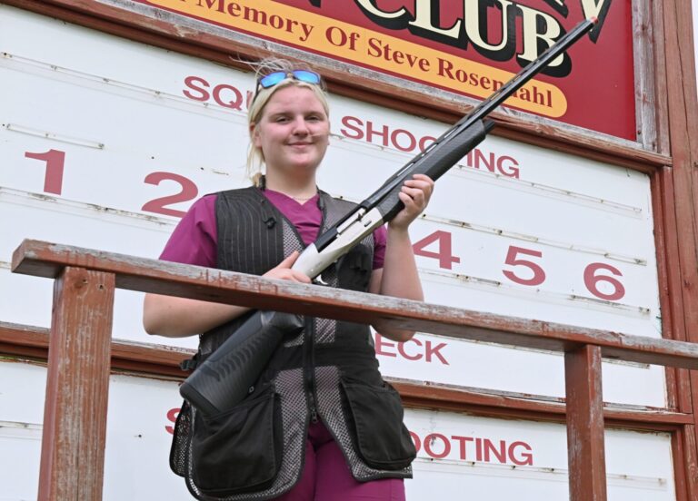 Aberdeen Christian's Iszy Helm is ready for the 2026 State Trap Shooting State Tournament Saturday, June 6 and Sunday, June 7 at the Aberdeen Gun Club. Aberdeen Insider photo by Robb Garofalo.