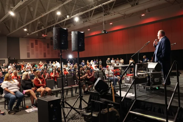 Toby Doeden of Aberdeen addresses a crowd awaiting election results Tuesday, June 2 in Sioux Falls. Photo by Jay Pickthorn for The Dakota Scout.