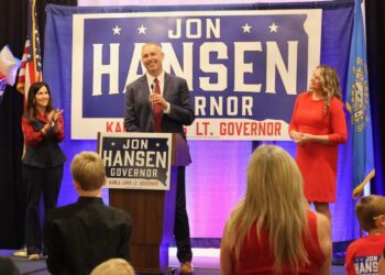 House Speaker Jon Hansen speaks from the stage Tuesday, June 2 at his Sioux Falls primary election event. He was seeking the Republican Party's nomination for governor. Photo by Jay Pickthorn for The Dakota Scout.