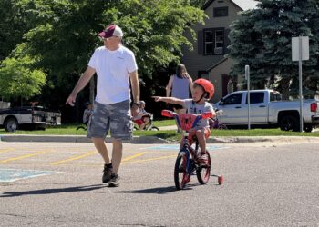 Youngsters navigate a bicycle course at the library in Aberdeen, June 6, as part of the Aberdeen Police Department's bike rodeo. Aberdeen Insider photo by Shannon Marvel.