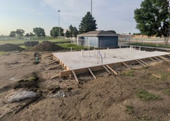 The concrete foundation for a new bathroom building at the Warner Athletic Complex has been finished, but people in the community are not happy with the project's cost of nearly $1.1 million. Aberdeen Insider photo by Scott Waltman.
