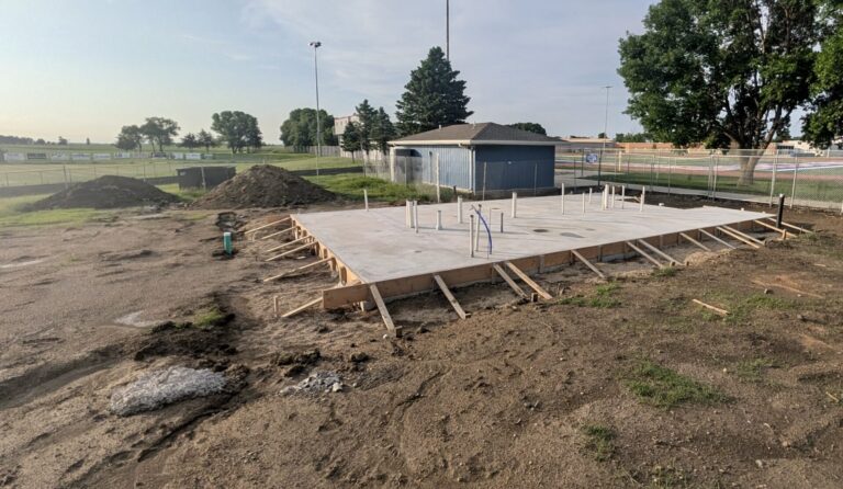 The concrete foundation for a new bathroom building at the Warner Athletic Complex has been finished, but people in the community are not happy with the project's cost of nearly $1.1 million. Aberdeen Insider photo by Scott Waltman.