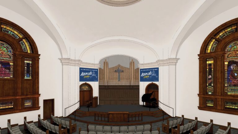 A rendering of what the restored sanctuary at Aldersgate Church, 502 S Lincoln St., will look like when work is finished. Courtesy photo.