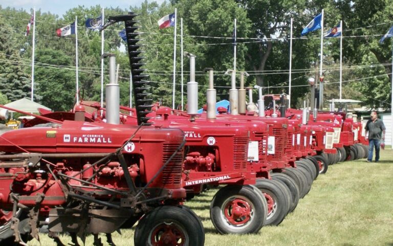 A lineup of red tractors like this will give people a chance to inspect equipment at the National Red Power Roundup in Huron at the South Dakota State Fairgrounds Thursday, June 25 through Saturday, June 27. Courtesy photo.
