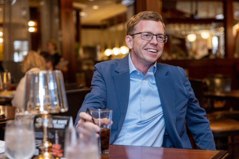 Congressman Dusty Johnson discussed his gubernatorial campaign and the June 2 primary election results with Joe Sneve of The Dakota Scout on Thursday, June. 18, in downtown Sioux Falls. Jay Pickthorn photo for The Dakota Scout.