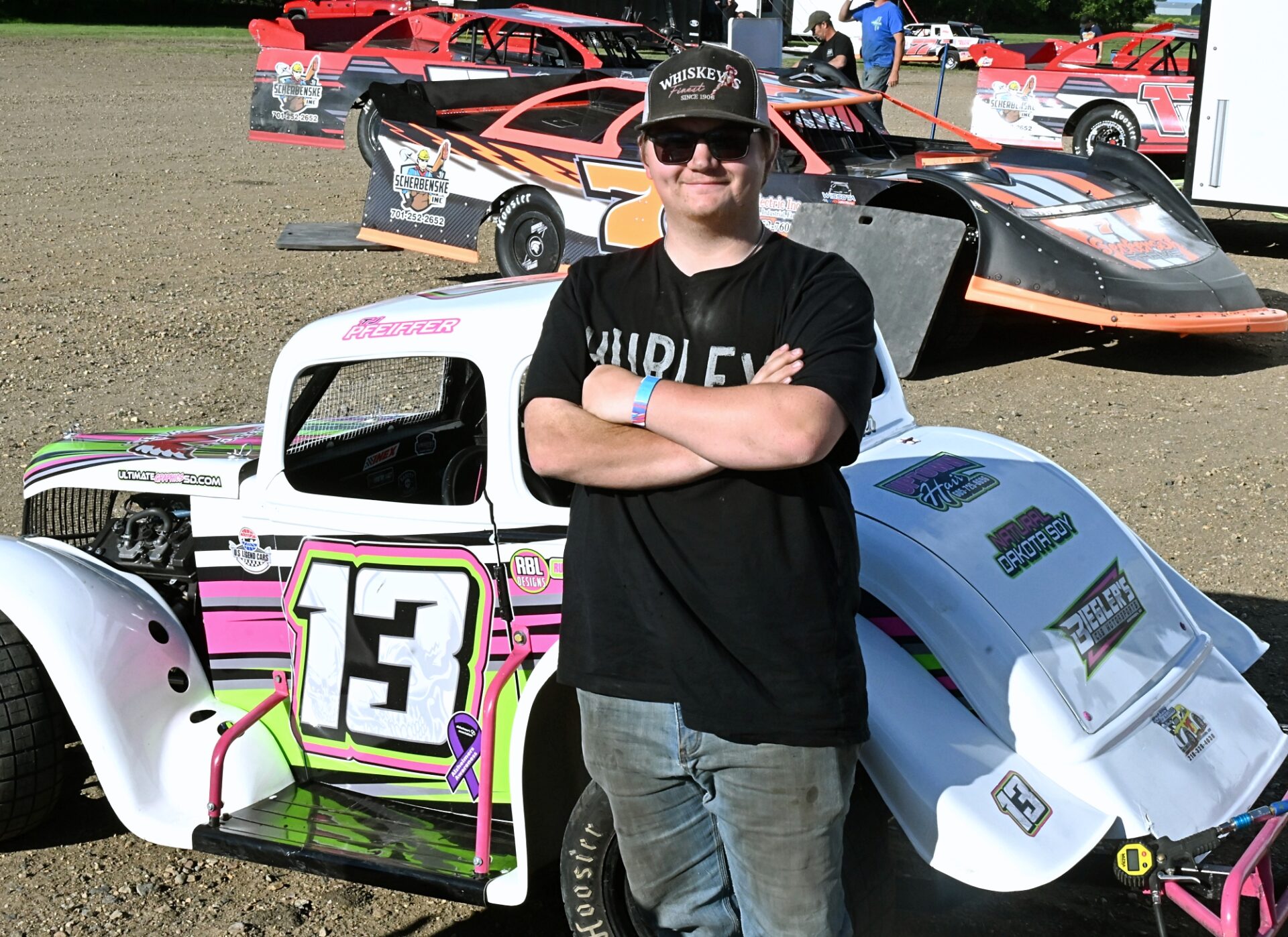 Aberdeen's TJ Pfeiffer stands next to his INEX Legends race car prior to his heat Friday, June 19 at the Bwon County Speedway. Pfeiffer currently holds the season points lead in the Legends Series division. Aberdeen Insider photo by Robb Garofalo.