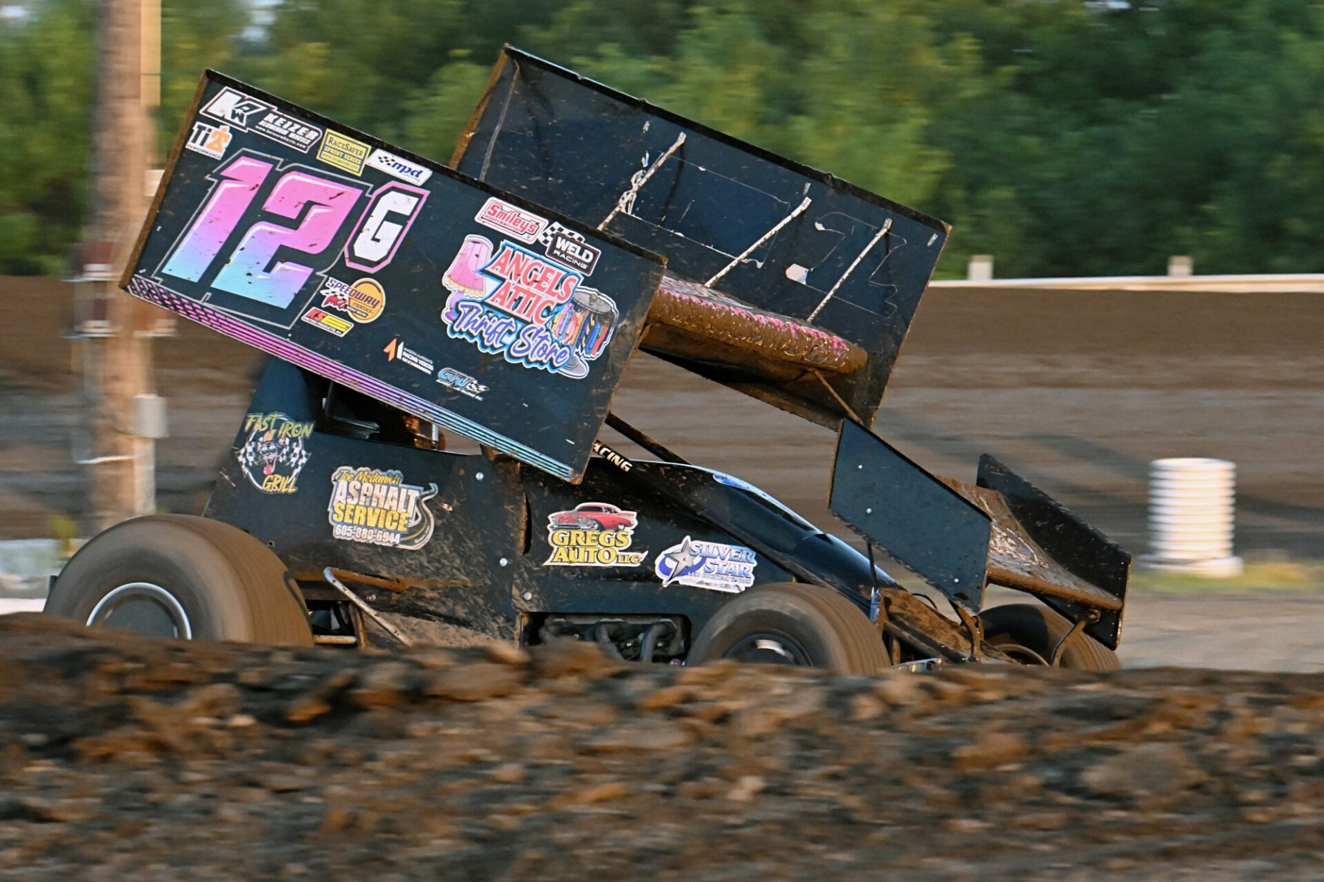 Watertown's Kinzlee Giessinger comes around second turn during the NOSA Sprints B feature race Friday, June 26 at Brown County Speedway. Aberdeen Insider photo by Robb Garofalo.