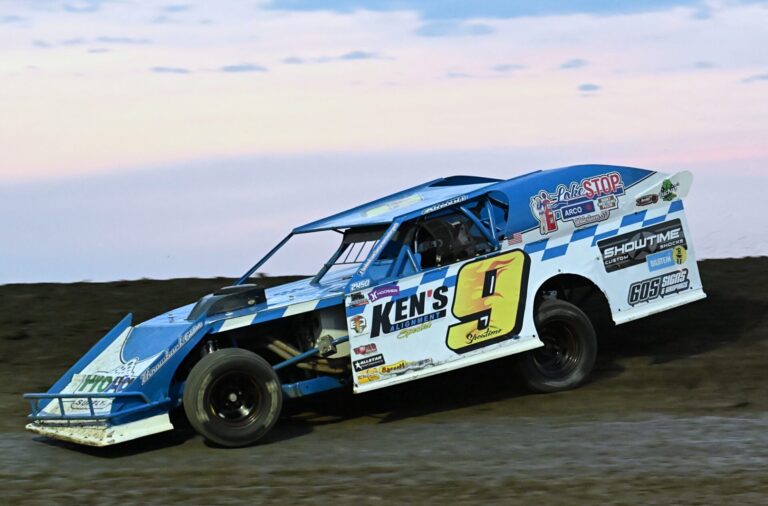 Kent Arment sticks to the high line of the track during the Modified feature race, which he won on Friday, July 3 at Brown County Speedway. Arment took the checkered flag for his third win of the season. Aberdeen Insider photo by Robb Garofalo.