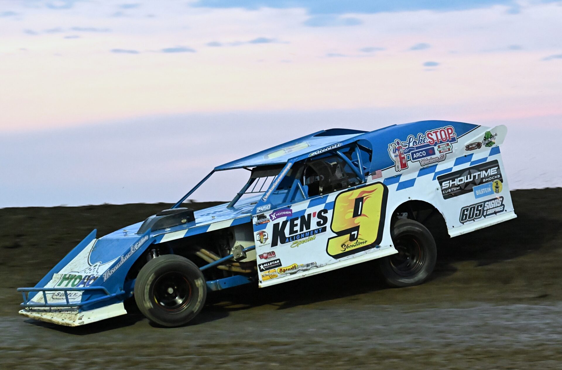 Kent Arment sticks to the high line of the track during the Modified feature race, which he won on Friday, July 3 at Brown County Speedway. Arment took the checkered flag for his third win of the season. Aberdeen Insider photo by Robb Garofalo.