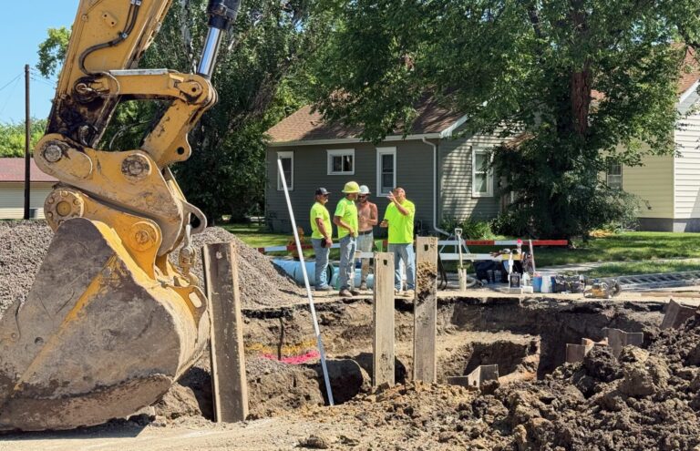 The city's Public Works Department and Dahme Construction have been working on repairing damage to storm drain and storm sewer infrastructure at the intersection of First Avenue Northeast and North Penn Street. Aberdeen Insider photo by Elisa Sand.