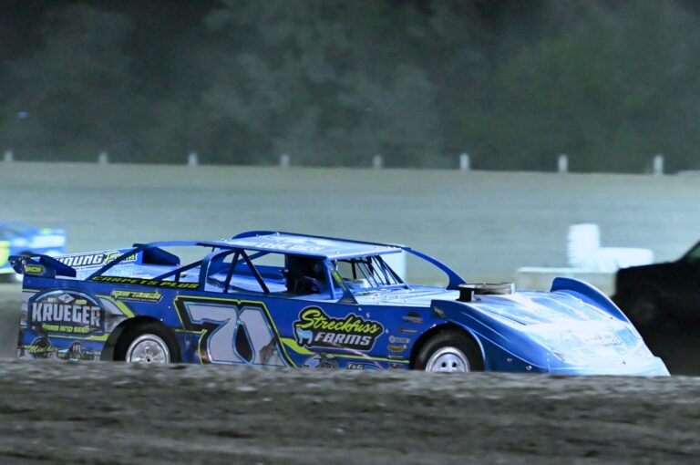 Warner's Trevor Nelson heads to turn three during the Super Stock feature Saturday, July 11 at Brown County Speedway. Nelson won the feature both Friday, July 10 and Saturday as part of the Andy Daly Memorial. Aberdeen Insider photo by Robb Garofalo.