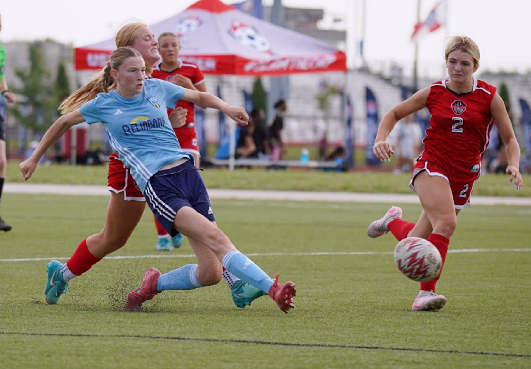 Aberdeen's Chloecherie "Cheech" Heagley takes a shot on goal for the Tempo Surge Soccer Club against Paragould Predators of Arkansas during the US Youth Soccer national tournament in Wichita, Kan., July Tuesday, 7 through Saturday, July 11. Heagley scored the game-winning goal in a 1-0 victory in the championship match on Saturday. Courtesy photo.