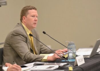 North Dakota Public Service Commission attorney Zachary Pelham attends a hearing on April 2, 2026, in Fargo. On Tuesday, Pelham argued on behalf of the PSC in a hearing on the Summit Carbon Solutions pipeline. North Dakota Monitor photo by Jeff Beach.