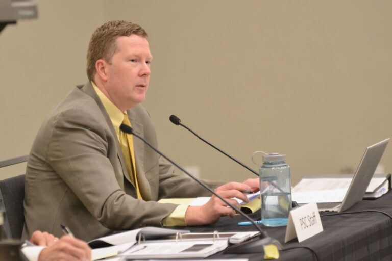 North Dakota Public Service Commission attorney Zachary Pelham attends a hearing on April 2, 2026, in Fargo. On Tuesday, Pelham argued on behalf of the PSC in a hearing on the Summit Carbon Solutions pipeline. North Dakota Monitor photo by Jeff Beach.