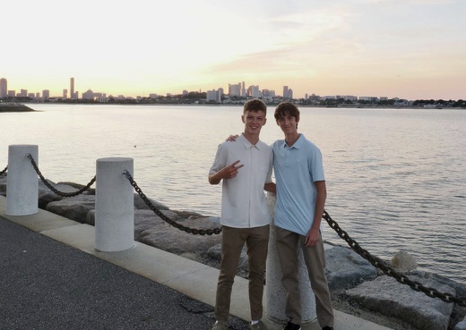 Carter Board, left, and Mitchell Golz of Aberdeen pose for a photo in Boston while they visited for a three-day leadership residency focused on setting artificial intelligence policies for K-12 education. Courtesy photo.