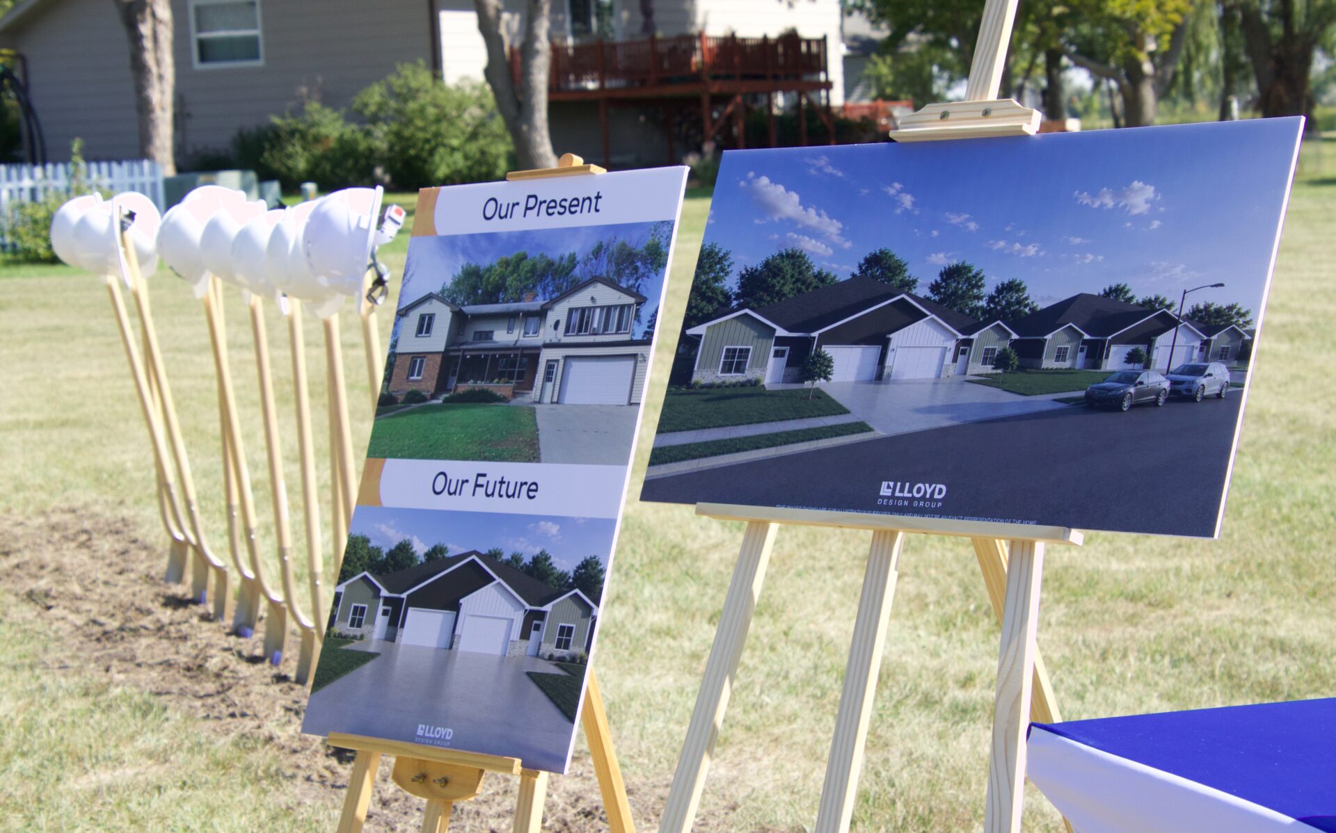 Illustrations on display gave attendees of a Thursday, Aug. 27 groundbreaking ceremony a sneak peek of two new duplexes that will be built for Aspire residents. Aberdeen Insider photo by Elisa Sand.