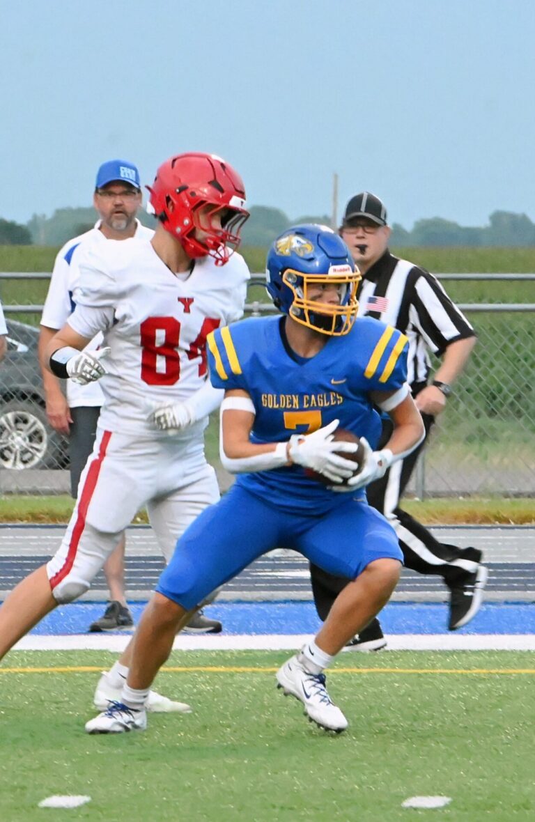 Aberdeen Central's Jackson Board heads upfield after intercepting a pass intended for Yankton's Jax Gause Friday, Aug. 28 at the Brownell Activities Complex. The Bucks won 48-11. Aberdeen Insider photo by Robb Garofalo.