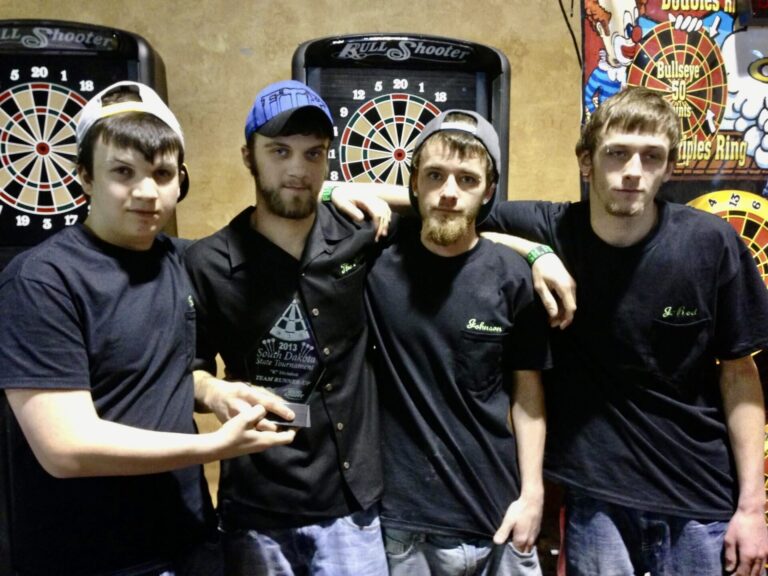 An Aberdeen team composed of Brandon Moffenbier, Tyler Moffenbier, Kyle Johnson and Jordan Schaunaman took second place in their division at the 2013 South Dakota State Dart Tournament. The players were teenagers at the time. Courtesy photo.