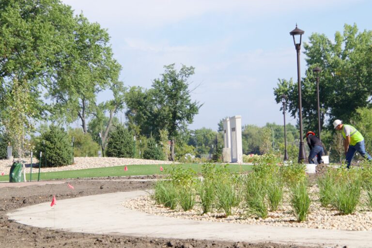 Construction workers continue to make progress on the Presentation Peace Circle, which is set to be dedicated on Thursday, Sept. 10. Aberdeen Insider photo by Elisa Sand.