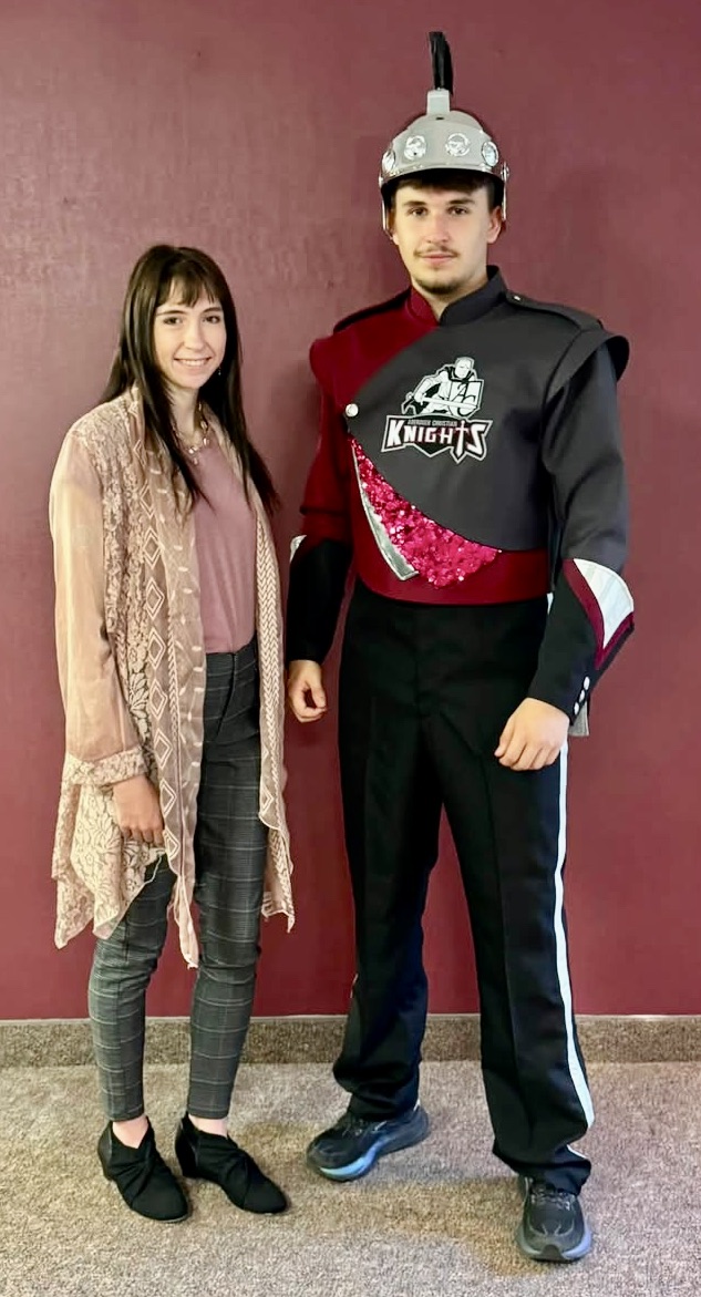 Northern State student and Aberdeen Christian alumna Shakinah Holsing, left, designed uniforms for the Aberdeen Christian marching band. Courtesy photo.