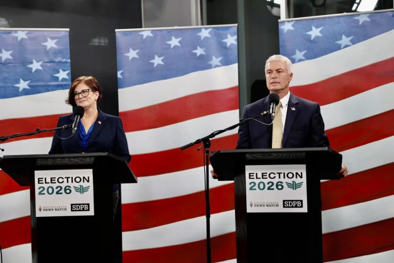 Democrat Nikki Gronli and Republican Marty Jackley are vying to represent South Dakota in the U.S. House of Representatives. The two squared off in the South Dakota Public Broadcasting/South Dakota News Watch debate on Thursday, Oct. 1. South Dakota Public Broadcasting photo by Lori Walsh.