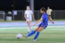 Aberdeen Central's Keyana Stillman leans into a shot on goal during the second half of Central's Class AA girls soccer playoff game against Tea Area Tuesday, Oct. 6 at the Brownell Activities Complex. Stillman scored on the shot as the Eagles advanced with a 3-0 victory. Aberdeen Insider photo by Robb Garofalo.